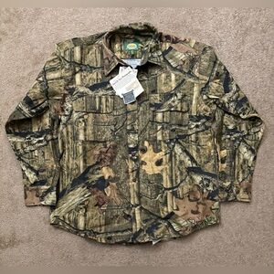 Vtg Cabelas Mens L Reg Uninsulated Mossy Oak Camouflage Chamois Button Shirt NEW